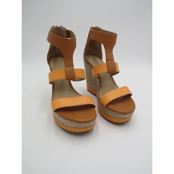 Womens 6.5 CAM Tan Leather Wedge T-Strap Sandals Antonio Melani Shoes Beach Boho - Picture 2 of 16